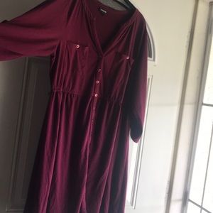 3/4 red button front dress